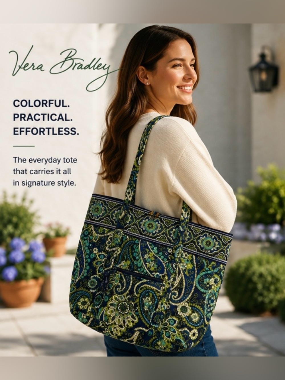 Vera Bradley Blue Rhapsody Large Quilted Tote Bag Paisley Cotton Shoulder Bag